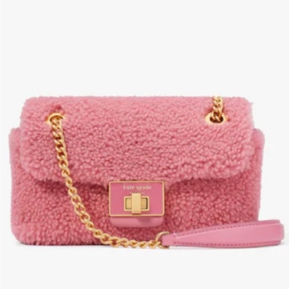 Kate Spade Evelyn Shearling Small Shoulder Crossbody Bag, light feat pink NWT
